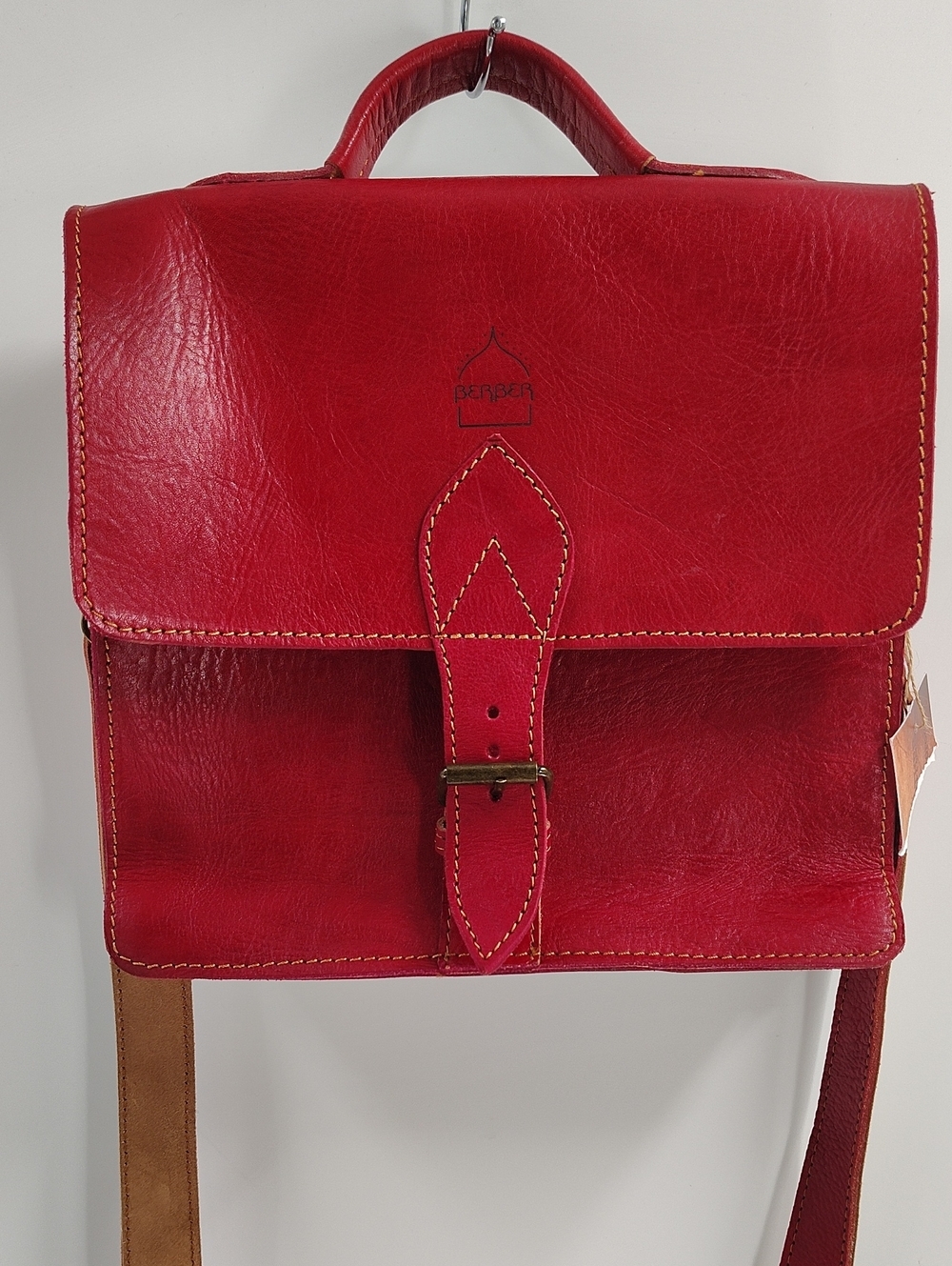 Berber Leather Red Satchel Crossbody Combo Bag NWT